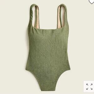 J Crew Textured Square Neck One Piece Swimsuit Women's 24 Green